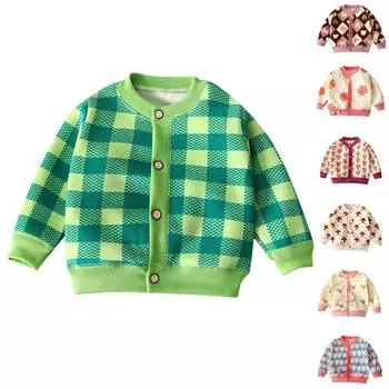 Вязаная куртка для девочек, зимняя одежда для малышей, пальто, осенняя одежда, свитер на пуговицах, повседневная верхняя одежда 80