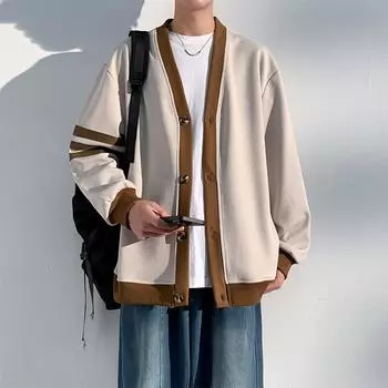 Вязаная куртка мужская осенняя свободная и универсальная куртка-кардиган для пары мужская подростковая осенняя шерстяная одежда M