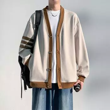 Вязаная куртка мужская осенняя свободная и универсальная куртка-кардиган для пары мужская подростковая осенняя шерстяная одежда M
