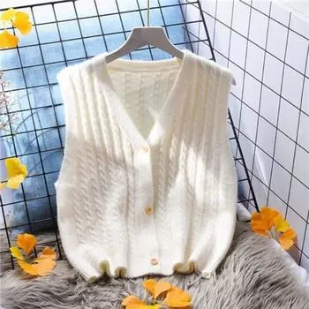 Вязаная майка, женский жилет, свободная верхняя одежда, свитер 2023, весна и осень, женский свитер, пальто, однотонный жилет без рукавов, женский кардиган One Size зелёный