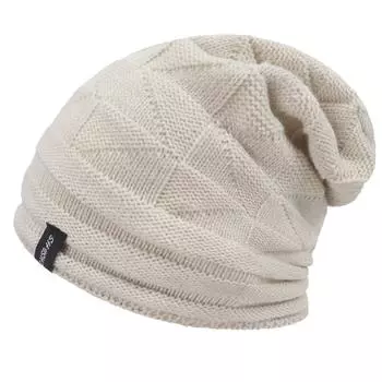 Вязаная мешковатая зимняя шапка большого размера, зимняя шерстяная теплая шапка унисекс One Size бежевый