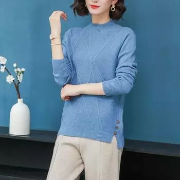 Вязаная нижняя рубашка женская мода весна осень зима пуловер свитер женское свободное пальто утолщенные топы для мам 3XL чёрный