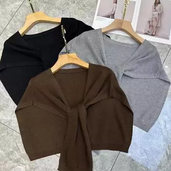 Вязаная однотонная шаль, темпераментная, для поездок на работу на улицу с крестообразной маленькой шалью, защита шеи, декоративный маленький жилет, накладной воротник серый