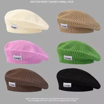 Вязаная осенне-зимняя шапка, простой берет, винтажные английские береты, теплая шерстяная шапка-бини, женская уличная кепка для девочек, женские береты, шапки чёрный