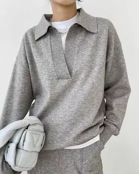 Вязаная осенняя толстовка с V-образным воротником, женская теплая мягкая толстовка, свободные серые топы, весна One size серый