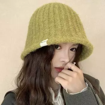 Вязаная панама женская осенне-зимняя большая шапка с обхватом головы, однотонная теплая рыболовная шапка премиум-класса, шерстяная, для активного отдыха M571 56-58cm