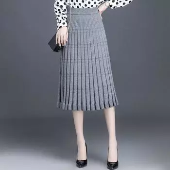 Вязаная плиссированная юбка женская, осень-зима 2022, юбка, шерстяная юбка трапециевидной формы, однотонная повседневная женская юбка средней длины с рюшами