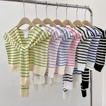 Вязаная полосатая шаль женская уличная офисная кондиционированная комната защитный жилет шарф с узлом поддельный воротник 108cm