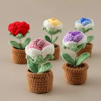 Вязаная пряжа Свадебная вечеринка День святого Валентина Украшение для рабочего стола Моделирование бонсай Креативная вязаная роза DIY Украшения