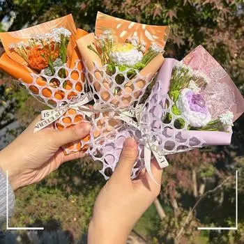 Вязаная роза, имитация цветка, реквизит для фотосъемки, многоцветный креативный бант, лента, мини-букет, украшение, подарочные аксессуары