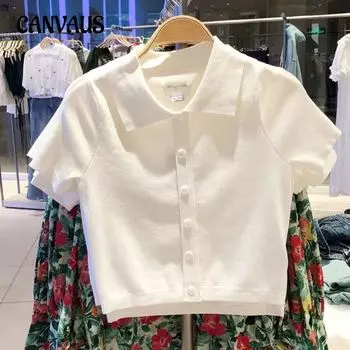 Вязаная рубашка поло из ледяного шелка с короткими рукавами, женская летняя футболка с положительным плечом, шикарный топ для пожилых людей S чёрный