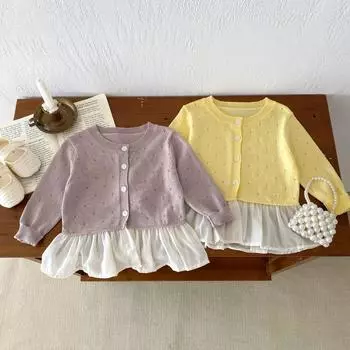 Вязаная рубашка с кондиционером для девочек для младенцев и детей младшего возраста, летний кардиган, простая маленькая куртка 66cm жёлтый