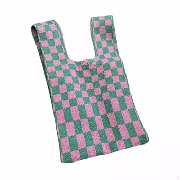 Вязаная шахматная женская сумка-тоут с сетчатым узором, мягкая тканая большая емкость, повседневный кошелек для Coffee Beige