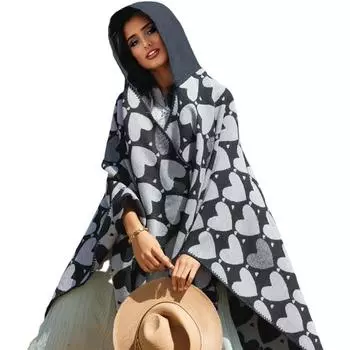 Вязаная шаль с разрезом, термонакидка с капюшоном, накидка, вязаная шаль для женщин 130*150CM красный