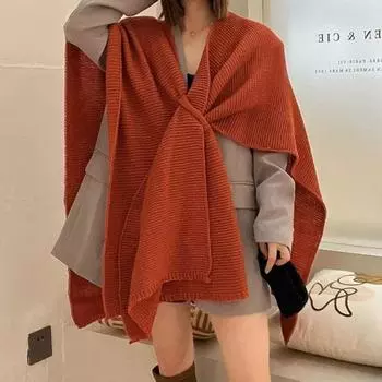 Вязаная шаль с женской корейской версией ленивого стиля универсальный шарф для офиса с кондиционером свободный плащ one size fits all белый