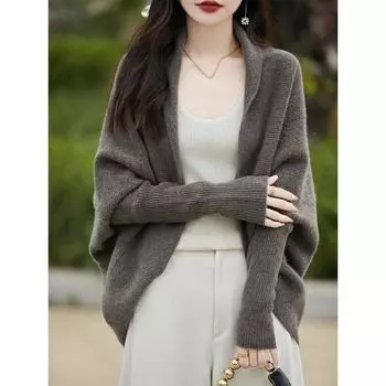 Вязаная шаль свободный свитер с рукавами летучая мышь женский однотонный вязаный кардиган новая мода дорожный стиль Харадзюку осень и зима S