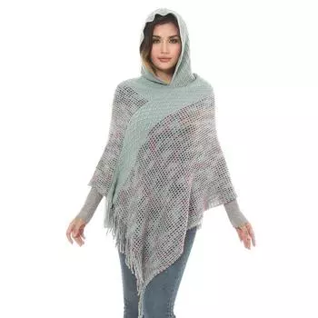 Вязаная шаль Женская накидка с капюшоном Плащ 90 серый