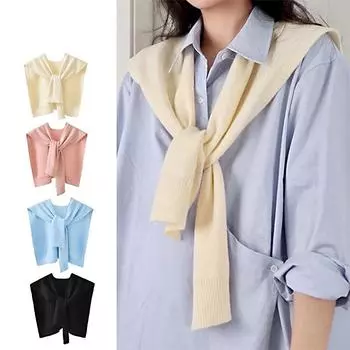 Вязаная шаль женская однотонная наплечная тонкая кардиганная завязка шарф абрикосовый