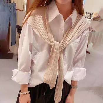 Вязаная шаль женская однотонная наплечная тонкая кардиганная завязка шарф синий