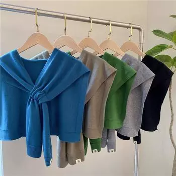 Вязаная шаль женская тонкая внешняя накидка офисная теплая шейный отдел позвоночника накладной воротник перфорированная накидка на плечи серый