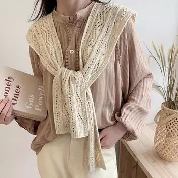 Вязаная шаль женская внешняя офисная кондиционированная комната ажурная однотонная шаль защита шеи плечевой воротник-стойка Average Size