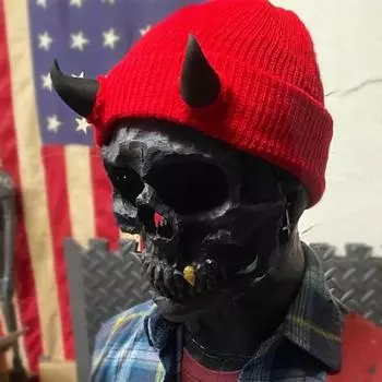 Вязаная шапка-бини с рогами дьявола для взрослых, новинка для женщин и мужчин, кепка с рогами демона на Хэллоуин, зимняя теплая хип-хоп-шапка