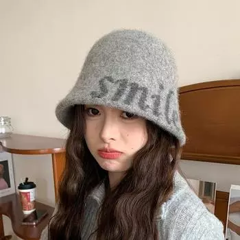 Вязаная шапка детская осенне-зимняя утолщенная теплая панама с изображением маленького лица модная иностранная шляпа с буквами M (56-58cm) letter mark smile бежевый