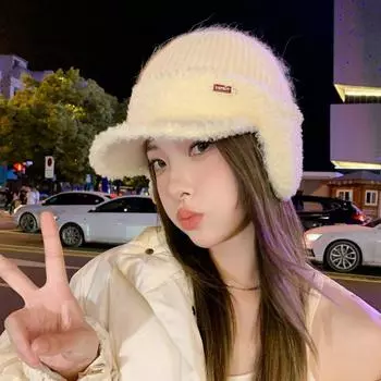 Вязаная шапка, детская толстая теплая шерстяная шапка, универсальная велосипедная защитная шапка для ушей, холодная и ветрозащитная шапка-утконос белый