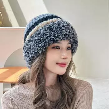 Вязаная шапка детская утолщенная плюшевая шерстяная шапка большая окружность головы плюшевая кромка термошапка One Size хаки