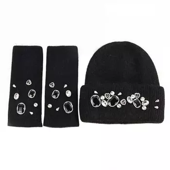 Вязаная шапка для холодной вязаной одежды M [DIVA Rose] Шапка, женская шапка, чехол, милая, стильная, шапочка, кепка, осень, зима, сверкающая, защита, (черный) чёрный