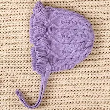 Вязаная шапка для новорожденных Joy Multi Twisted Frill, Фиолетовый, корейские товары для детей