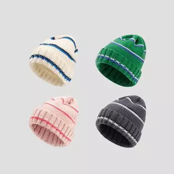 Вязаная шапка для взрослых, женская осенне-зимняя красочная полосатая теплая и модная защитная шапка для ушей, мужская зимняя ветрозащитная шерстяная шапка one size чёрный