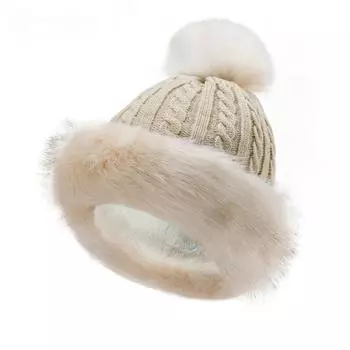 Вязаная шапка для женщин, зимняя утолщенная плюшевая шапка из мягкой шерсти с помпоном, женские уличные теплые шапочки, женская кепка One Size белый