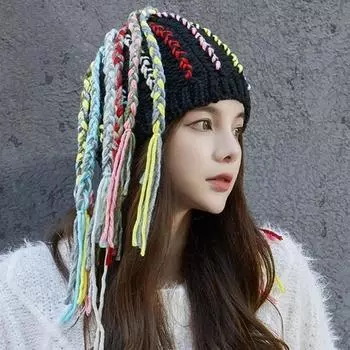 Вязаная шапка-дреды в этническом стиле, шерстяной парик в стиле хип-хоп, мягкая шапка-пуловер в стиле регги, зимняя шапка