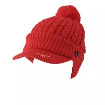 Вязаная шапка Golf Breath Thermo Brim, впитывающая влагу и выделяющая тепло E2MWA706, цвет гибискуса красный, бесплатная доставка [Mizuno] для женщин (Окружность головы