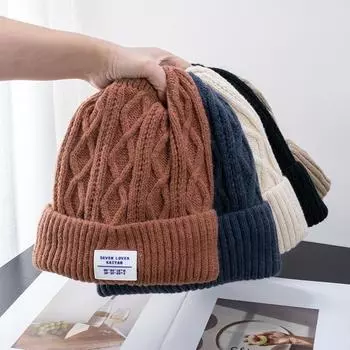 Вязаная шапка из бархата для детей, утепленная для защиты ушей зимой, для езды на лошадях, для защиты ушей, универсальная вязаная шапка для мужчин, шапки и кепки (унисекса) One size коричневый