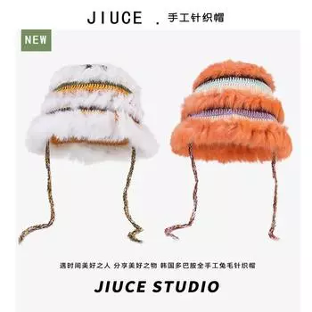 Вязаная шапка из цветного меха кролика для девочек, милые наушники, теплые шапки, шапки из шерсти допамина, прилив M56-58cm белый