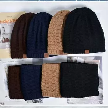 Вязаная шапка из двух частей, мужская, утепленная, шапка, шарф, комплект, ушанка, шерстяная шапка для повязки на голову Average size серый