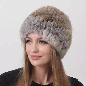 Вязаная шапка из кролика с натуральным мехом для тепла зимой Elastic (55-60cm) белый