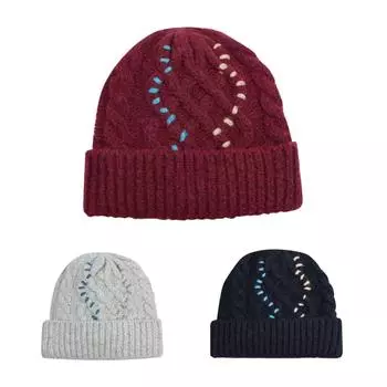 Вязаная шапка из смесовой шерсти, ветрозащитная, рождественская, бордовая, шерстяная, крученая, женская, зимняя, холодная шапка, новая бордовый