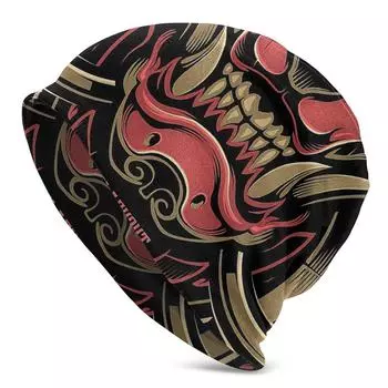 Вязаная шапка Komainu, зимние теплые шапки-бини, японские самураи Demon Skullies, лыжные шапки, хлопковые шапки с капюшоном One Size