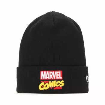 Вязаная шапка Marvel с манжетой, логотип Marvel Comics 11837163, черная, многоцветная, белоснежная [New Era] чёрный