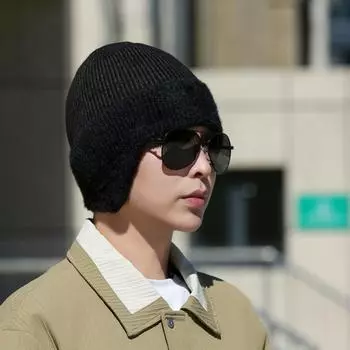 Вязаная шапка мужская зимняя бархатная теплая пуловерная шапка новая утолщенная морозостойкая мужская шерстяная шапка велосипедная защитная шапка для ушей One size серый