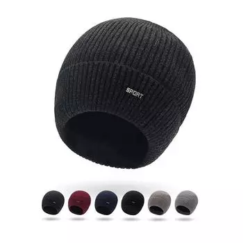 Вязаная шапка мужская зимняя теплая толстая шерстяная шапка для верховой езды уличное утепленное ухо защитная шапка темно-серого