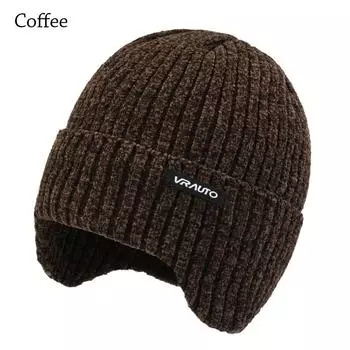 Вязаная шапка на флисовой подкладке, ветрозащитная шапка с наушниками, зимняя шапка-бини, для улицы кофейный