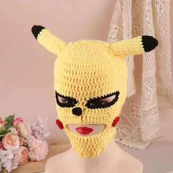 Вязаная шапка Пикачу, головной убор в стиле хип-хоп, пародия на забавную шапку, головной убор для мотоцикла, велосипеда, лыж, велоспорта, балаклавы, маски, кепка для вечеринки на Хэллоуин