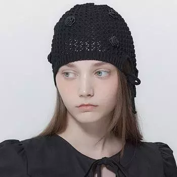 Вязаная шапка с бантом и розой, теплая шапка, вязаная шапка, повседневная шапка с бантом, шапка, аксессуары для одежды белый