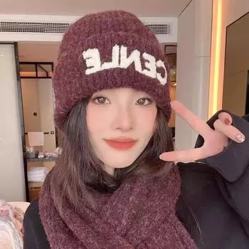 Вязаная шапка с буквами, женская модная простая и универсальная шерстяная шапка, мужская теплая большая окружность головы, показывающая маленькое лицо, холодная шапка Elastic розовый