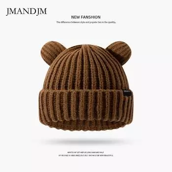 Вязаная шапка с кошачьими ушками для женщин, теплая осенью и зимой, утолщенная защита ушей, симпатичная зимой, маленькая студенческая шерстяная шапка
