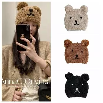 Вязаная шапка с медвежьими ушками. Пушистая зимняя плюшевая шапка. Индивидуальная шапка маленького медвежонка. Зима/осень.